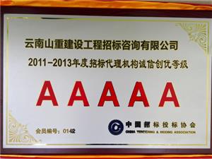 2011-2013年招標代理機構誠信創優5A等級
